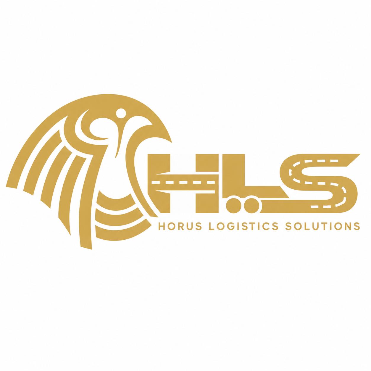 Horus Logistics Solutions gold falcon and HLS road logo